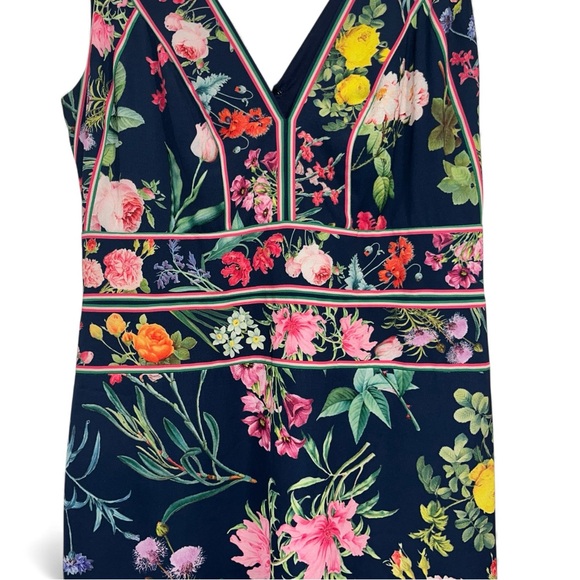 TADASHI SHOJI Olga Navy Floral Midi Dress V-Neck Sleeveless Size 6 flower EUC - Picture 4 of 12
